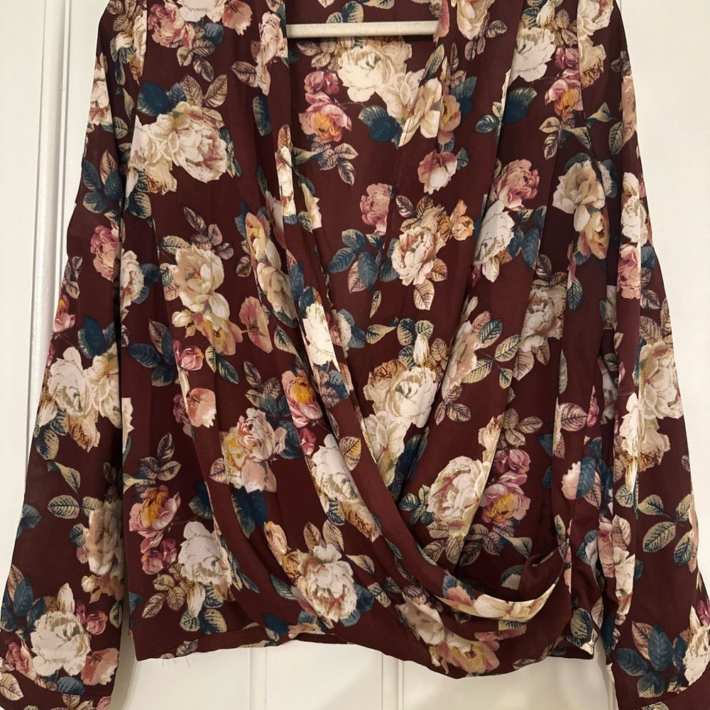 Forever 21 Floral Drape Blouse - Brown and Cream